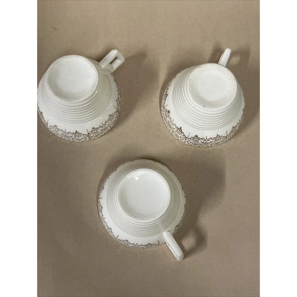 VTG American Limoges Triumph D'or Serenade 3 Cups &‎ 4 Saucers 22K Gold READ